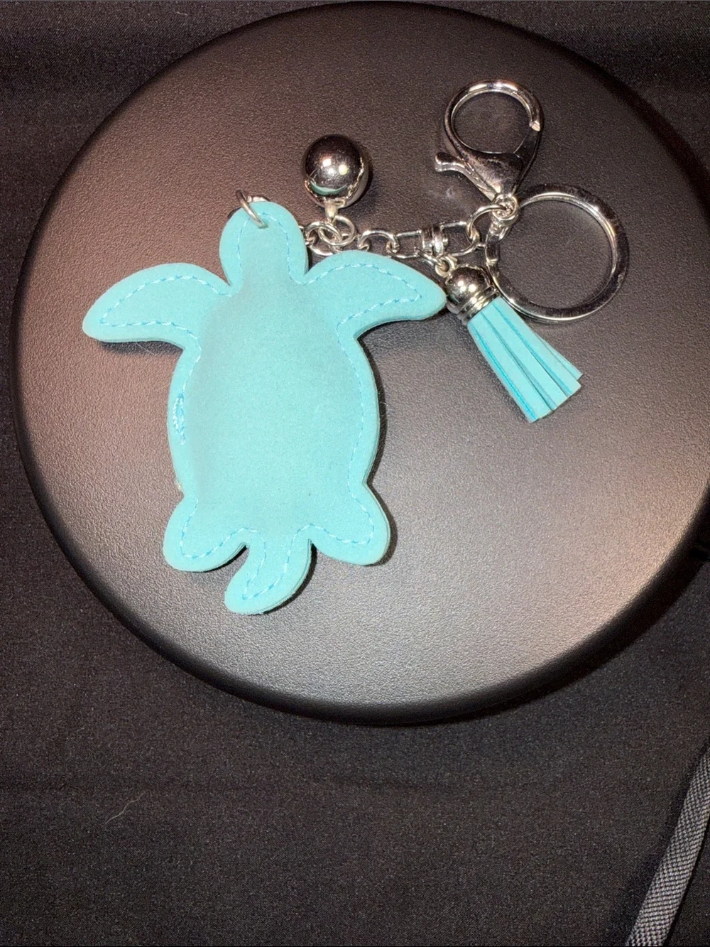 Crystal Turtle Keychain with Aqua Tassel Accent